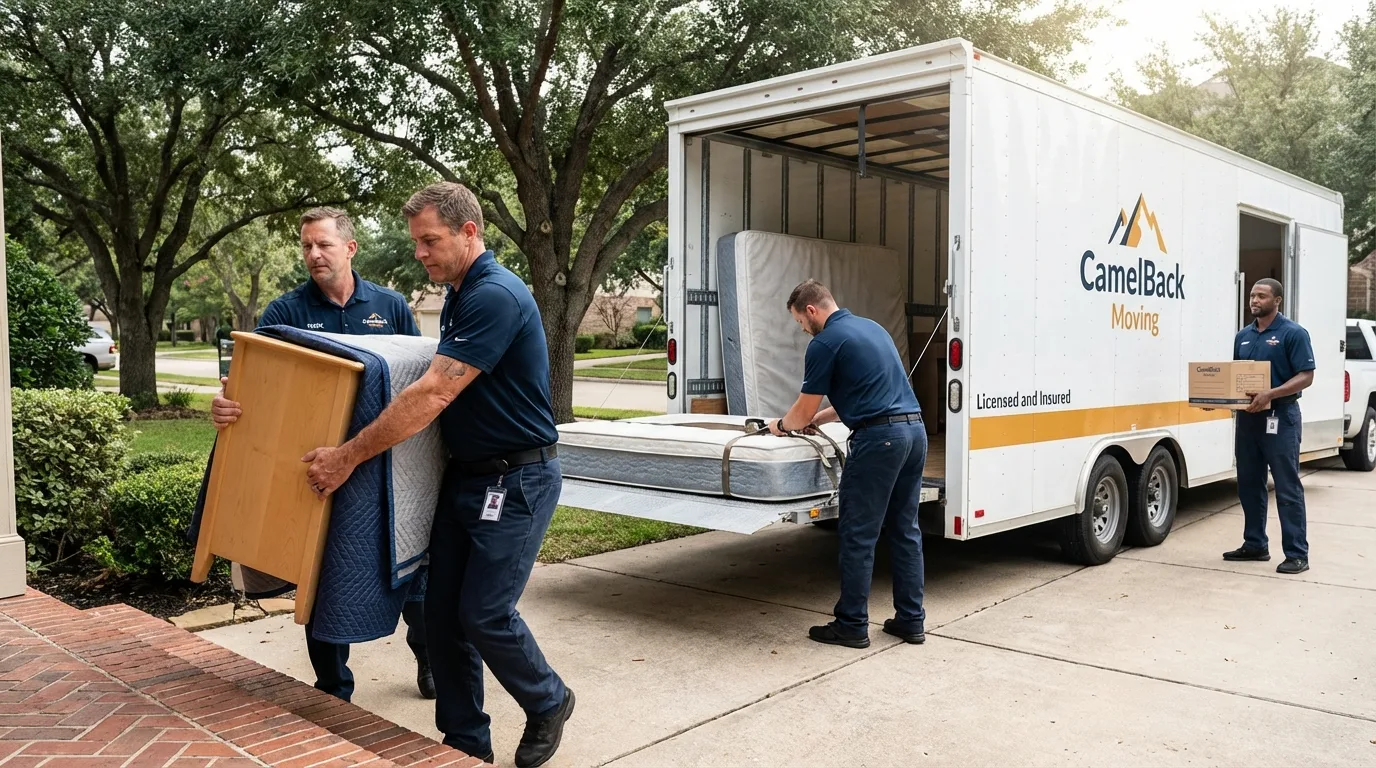 Crew loading residential truck for cross-state move from North Fort Myers, FL